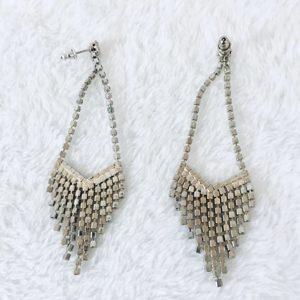 Silver Tone Post Pierced Earrings Clear Sparkling